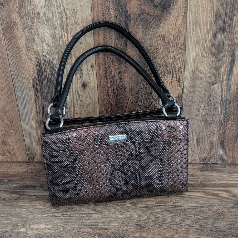 Miche Black and Brown Snake Print Shoulder Hand Bag Purse     -102JH